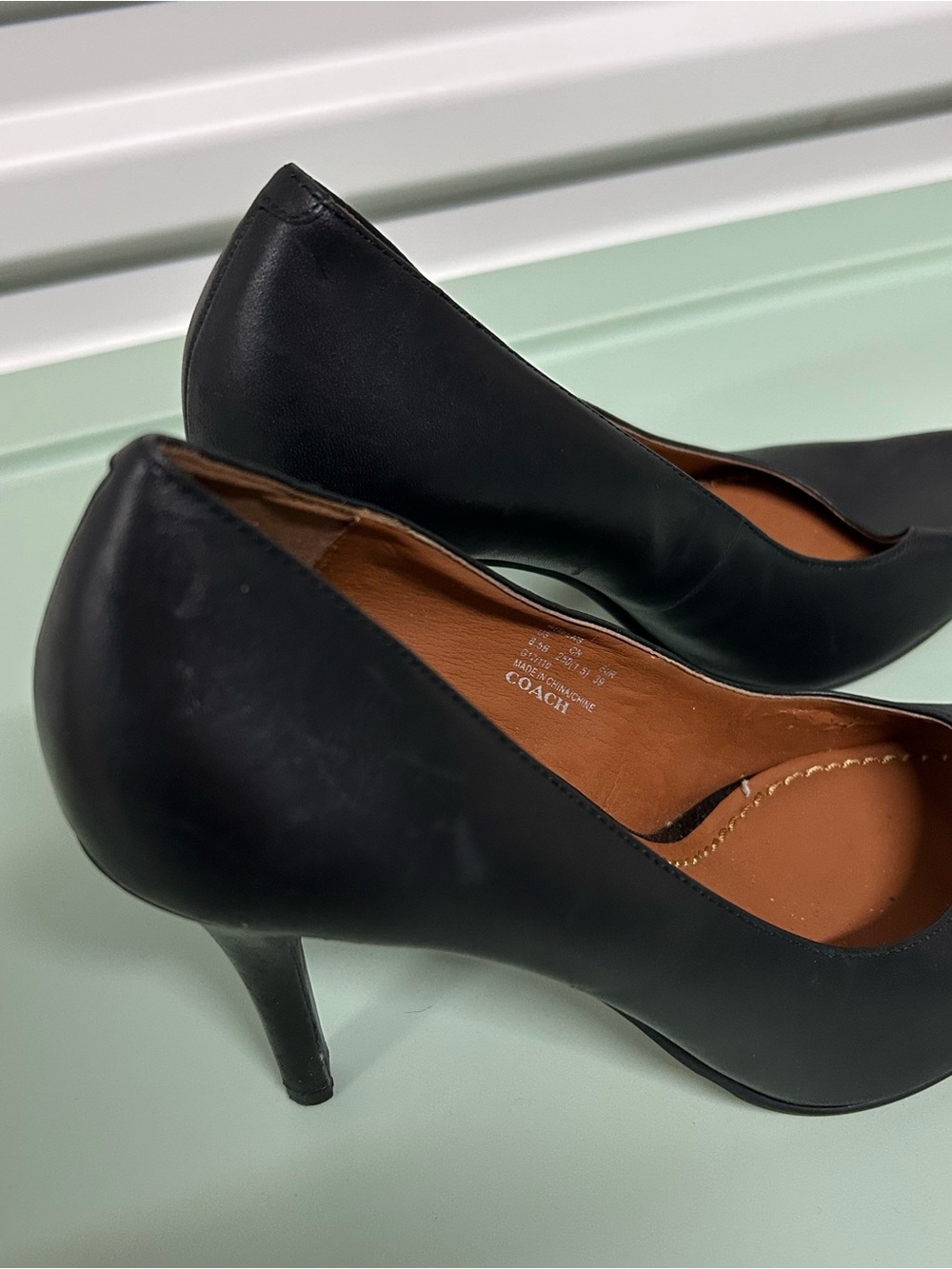 Coach Black Leather Pointed Toe Pumps - Picture 7 of 16